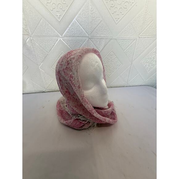 SCARF pink square 38x38" thin with string fringes silver thread - Picture 3 of 8